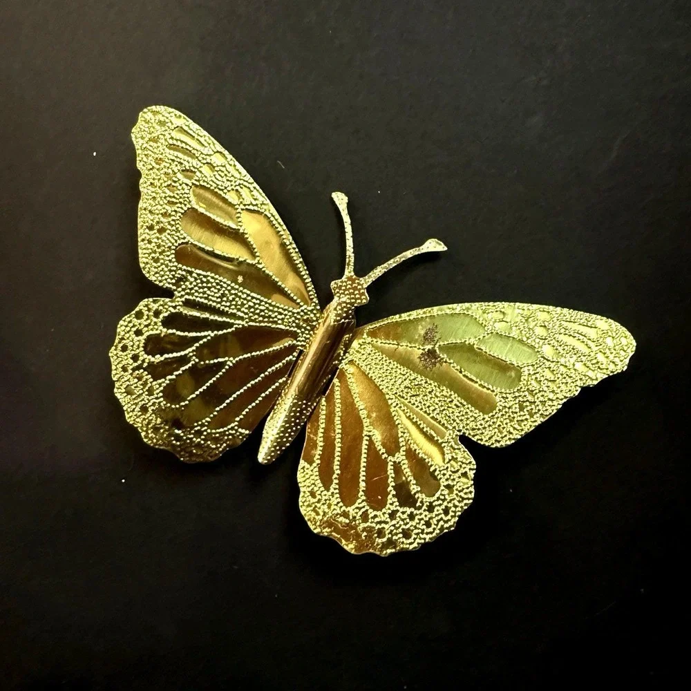 Vintage Mid Century Modern Butterfly Home Interior Metal Wall Decor Art Gold MCM